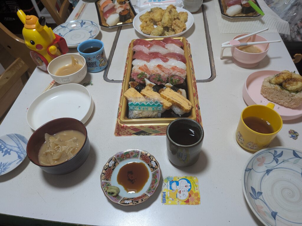 41 日目 夕食:・寿司・天ぷら・味噌汁